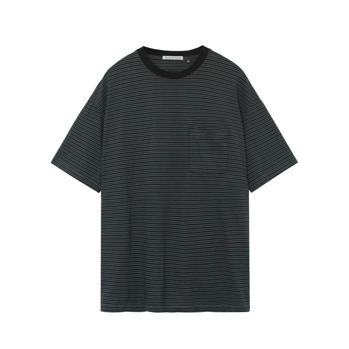 HM5ETS1801G0 Polyteru Human Index Human Striped Pocket 1/2 T-Shirt Green - 대표 이미지 #1