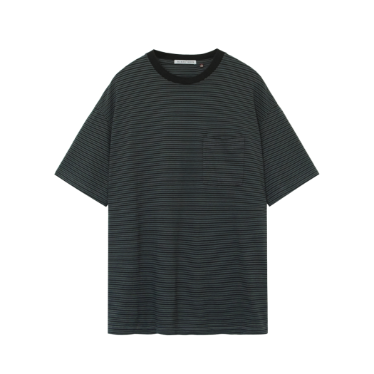 HM5ETS1801G0 Polyteru Human Index Human Striped Pocket 1/2 T-Shirt Green