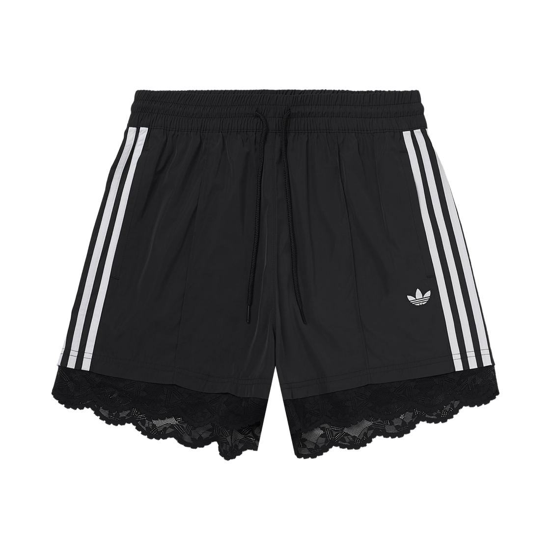 (W) 아디다스 레이스 트림 삼선 쇼츠 블랙 - US 사이즈((W) Adidas Lace Trim 3-Stripes Shorts Black - US Sizing)