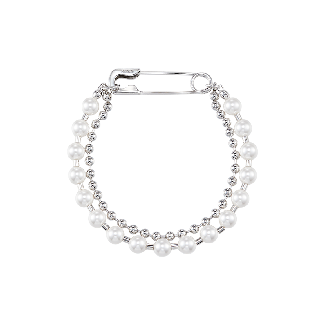N23PB07 NUMBERING #9909 Safety Pin Beads Bracelet White
