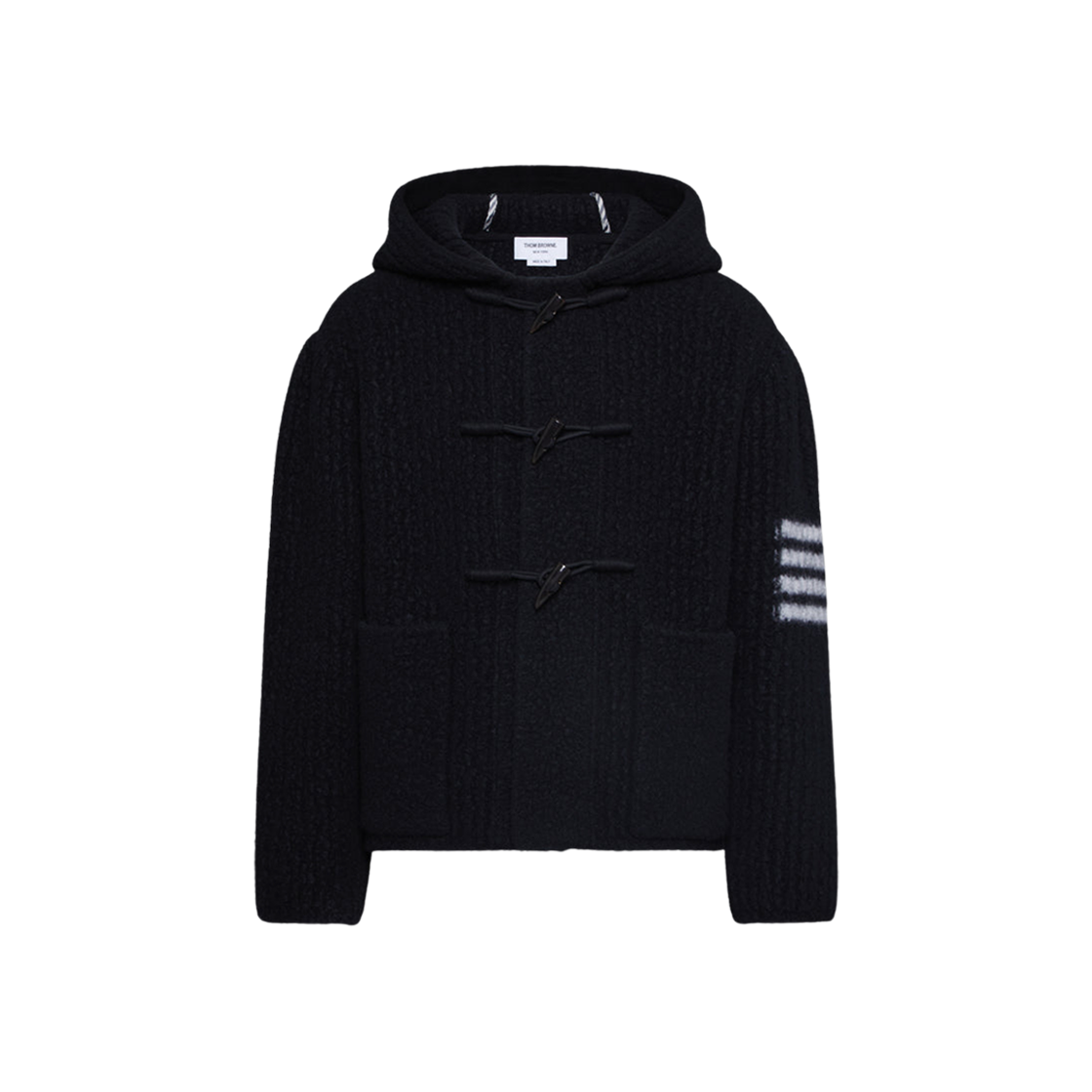 MKJ137A-Y1054-001 Thom Browne Intarsia 4-Bar Boiled Merino Wool Zip Up Shirt Black