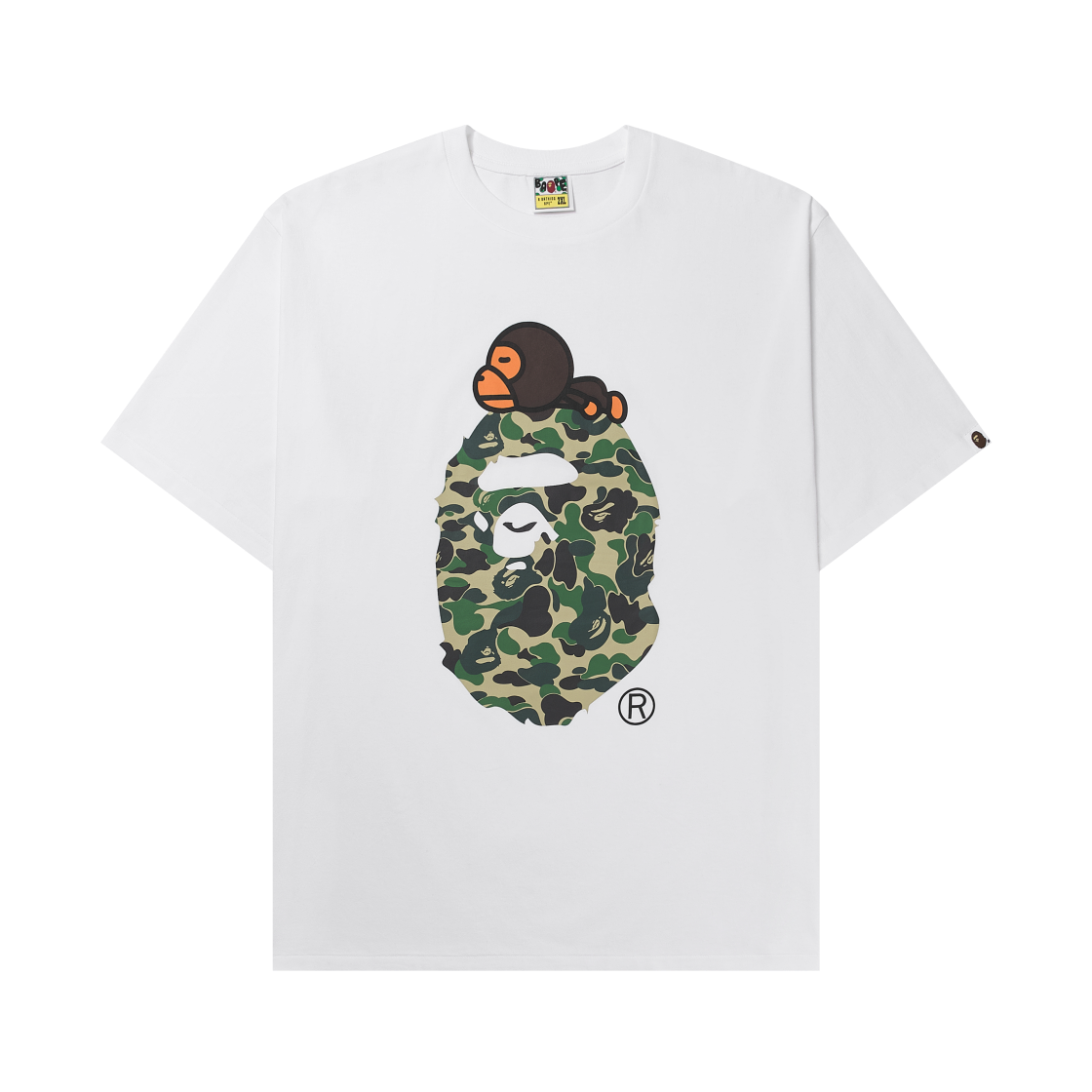 베이프 ABC 카모 마일로 온 빅 에이프 티셔츠 화이트 그린(BAPE ABC Camo Milo on Big Ape T-Shirt White Green)