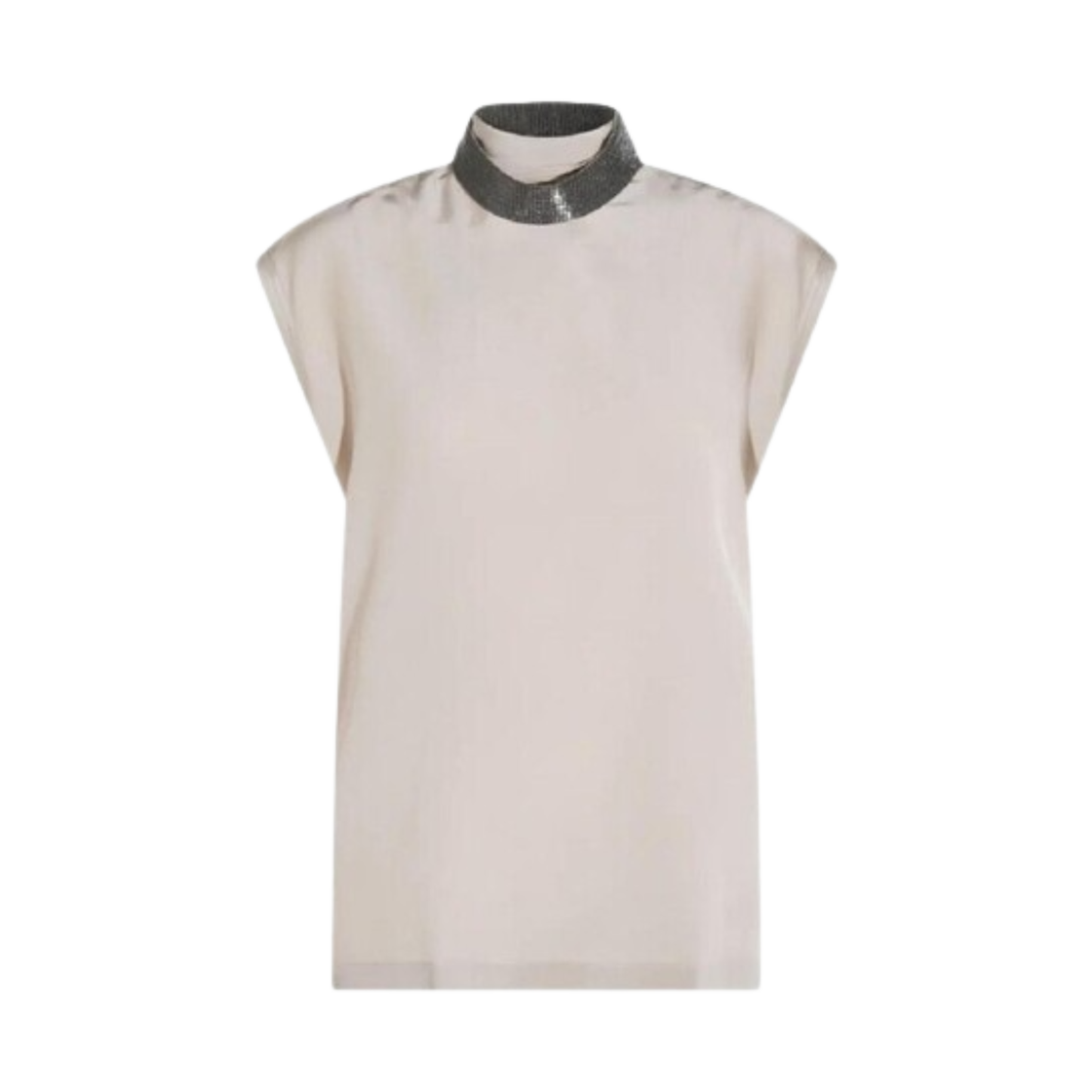 (W) 브루넬로 쿠치넬리 하이넥 슬리브리스 탑 라이트 베이지((W) Brunello Cucinelli High Neck Sleeveless Top Light Beige) - 1