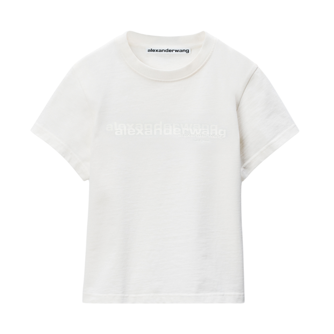 (W) 알렉산더 왕 디스트레스드 로고 슈렁큰 티셔츠 빈티지 화이트((W) Alexander Wang Distressed Logo Shrunken T-Shirt Vintage White)