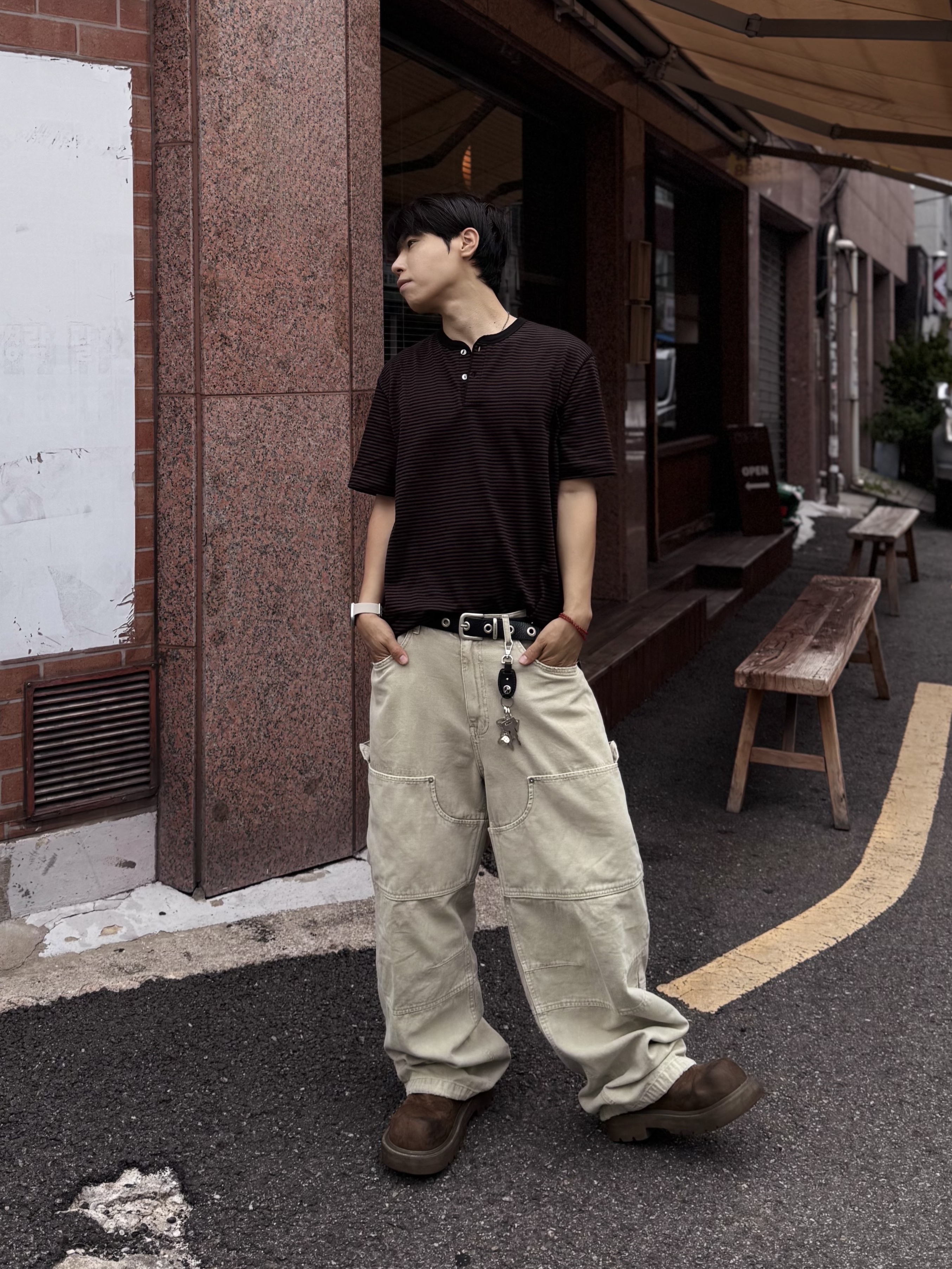 Nonnod Double Knee Cover Pants Vintage Beige, SOULESURES BOLD BELUGA Espresso Brown 착용 스타일 - 2
