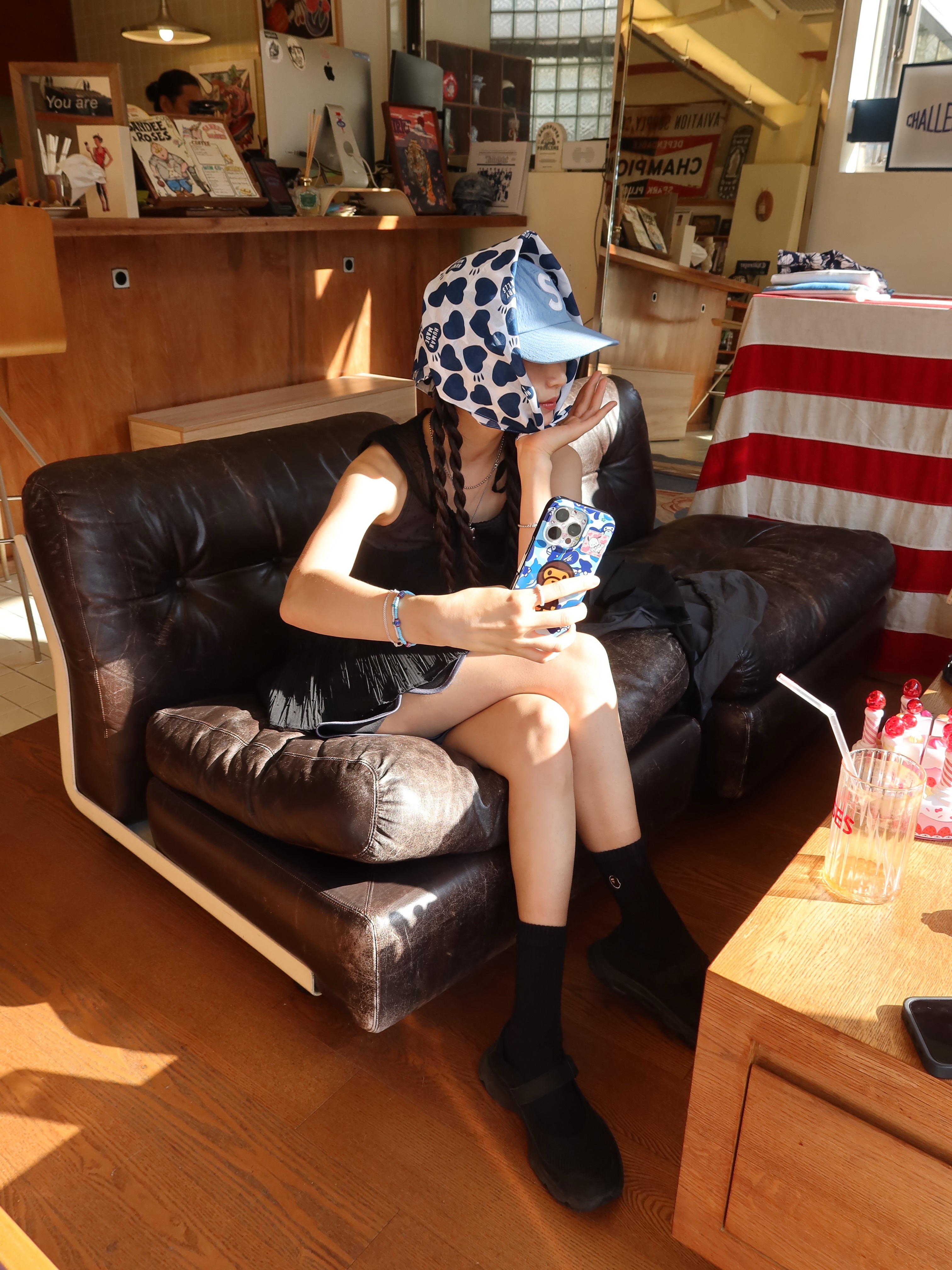 Supreme Cordura Ripstop S Logo 6-Panel Royal - 23SS, Human Made Heart Bandana Navy 착용 스타일