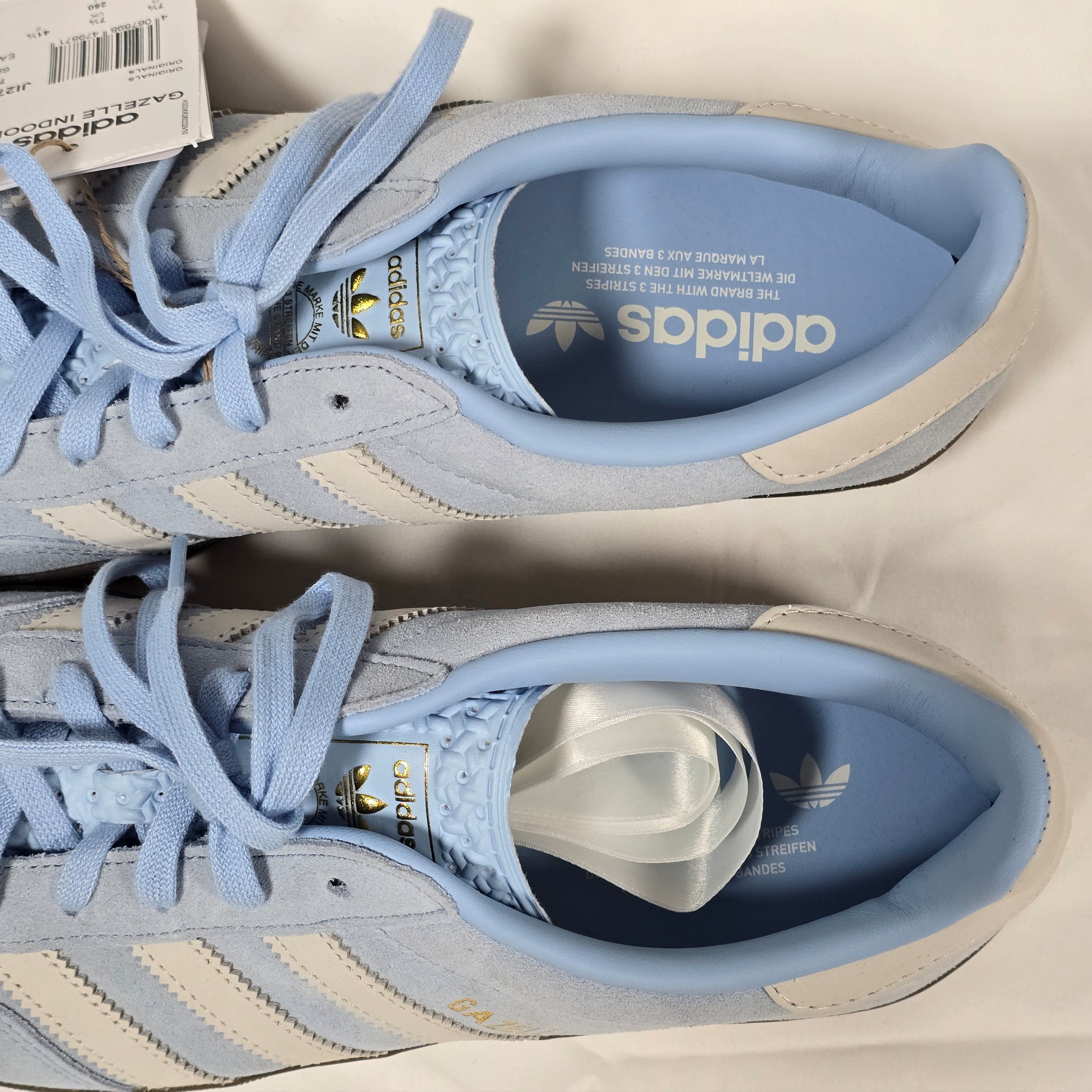 (W) Adidas Originals Gazelle Indoor Clear Sky Off White 착용 스타일