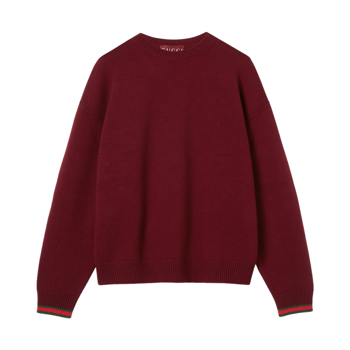 (W) 구찌 웹 트림 캐시미어 울 스웨터 로쏘 앙코라 레드((W) Gucci Cashmere Wool Sweater with Web Trim Rosso Ancora Red) - 1
