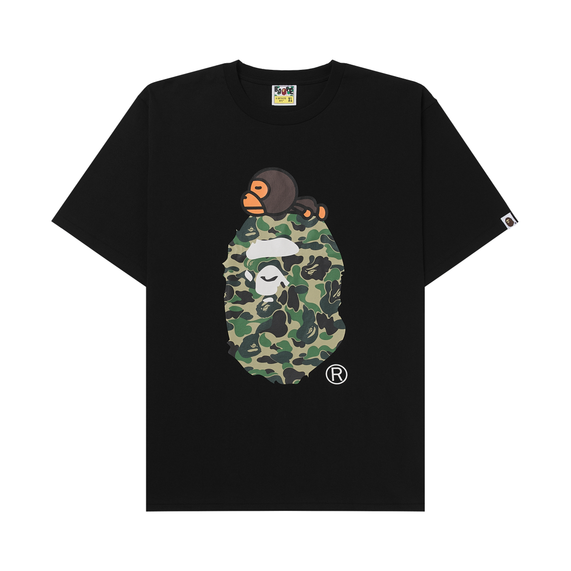 베이프 ABC 카모 마일로 온 빅 에이프 티셔츠 블랙 그린(BAPE ABC Camo Milo on Big Ape T-Shirt Black Green)