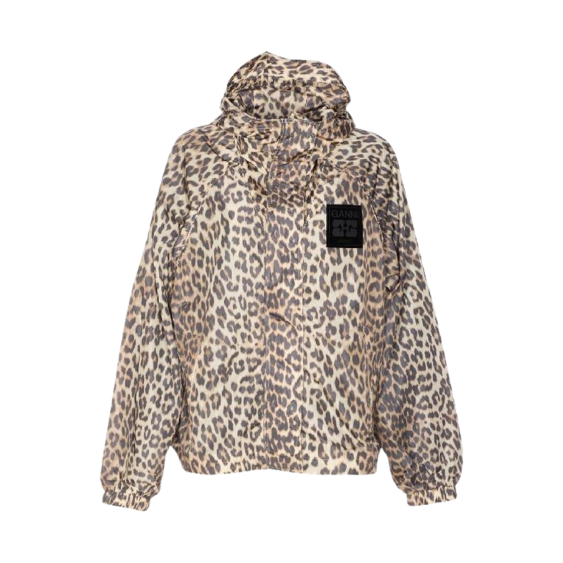 W0738-859 (W) Ganni Leopard Print Nylon Jacket Almond Milk