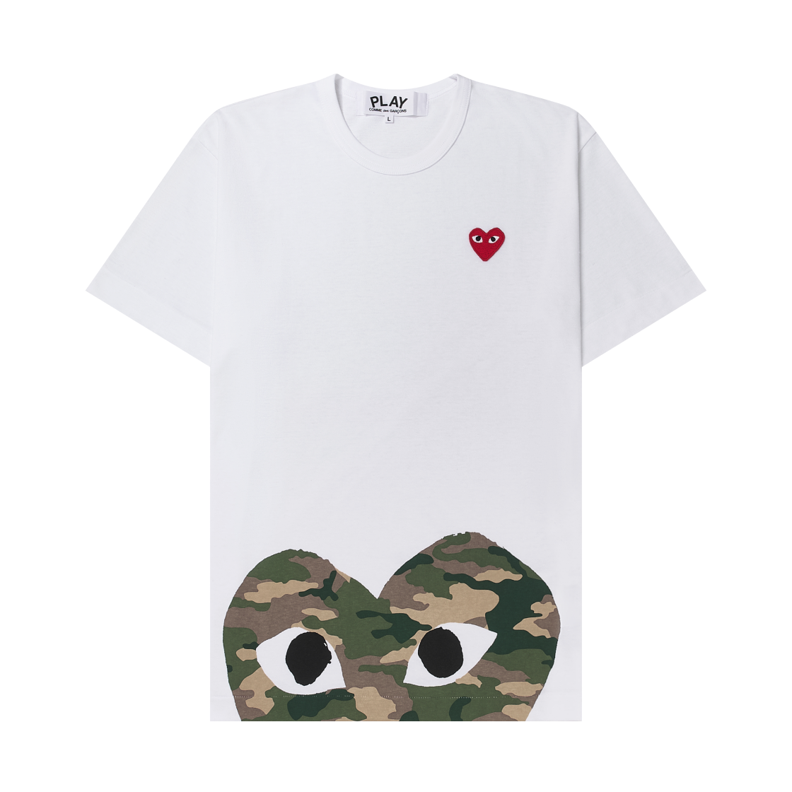플레이 꼼데가르송 카모플라주 엣지 하트 티셔츠 화이트(Play Comme des Garcons Camouflage Edge Heart T-Shirt White)