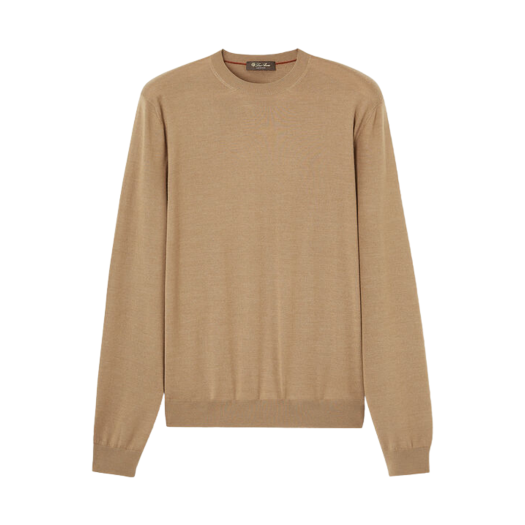 FAO2836-D05R Loro Piana Virgin Wool Cashmere Silk Sottile Crewneck Knit Cafe Au Lait