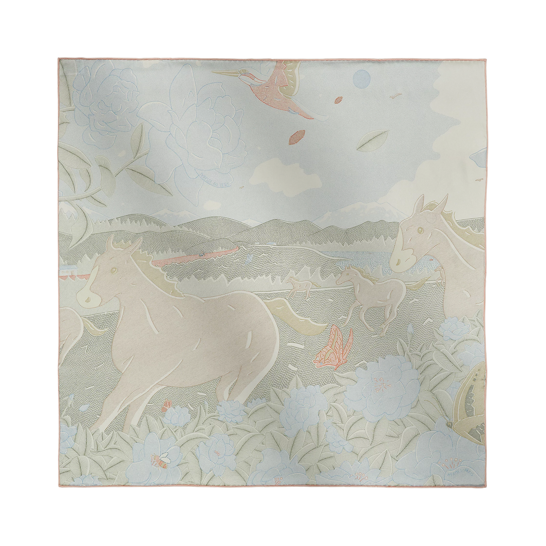 (W) 에르메스 이브레스 오 벤트 스카프 70 블루 페일 베르 아망드 페슈((W) Hermes Ivresse Au Vent Scarf 70 Bleu Pale Vert Amande Peche) - 1