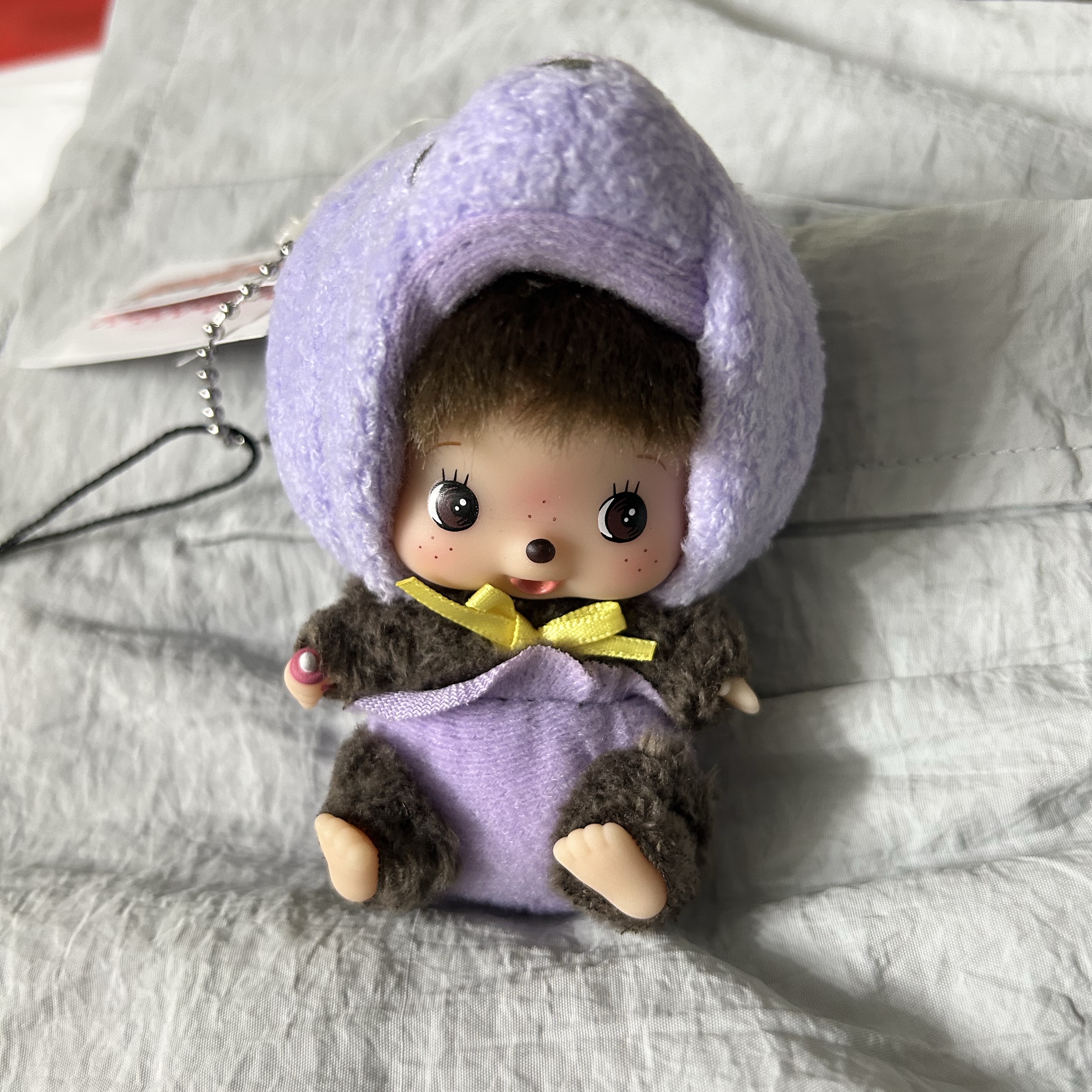 Monchhichi Animal Bebichhichi SS Cat Key Chain Purple 착용 스타일 - 2