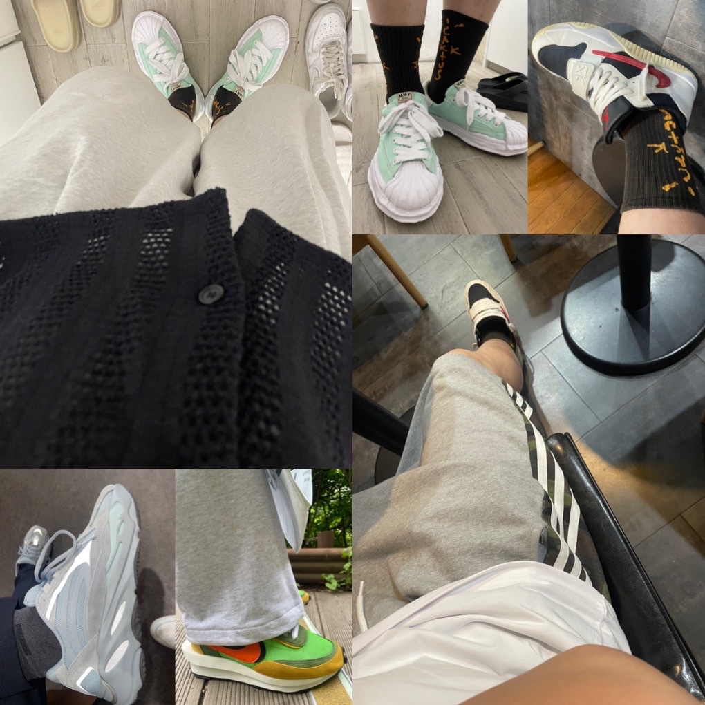 Maison Mihara Yasuhiro Blakey OG Sole Canvas Low-top Sneakers Light Blue, Jordan x Travis Scott Jumpman Jack TR University Red 착용 스타일