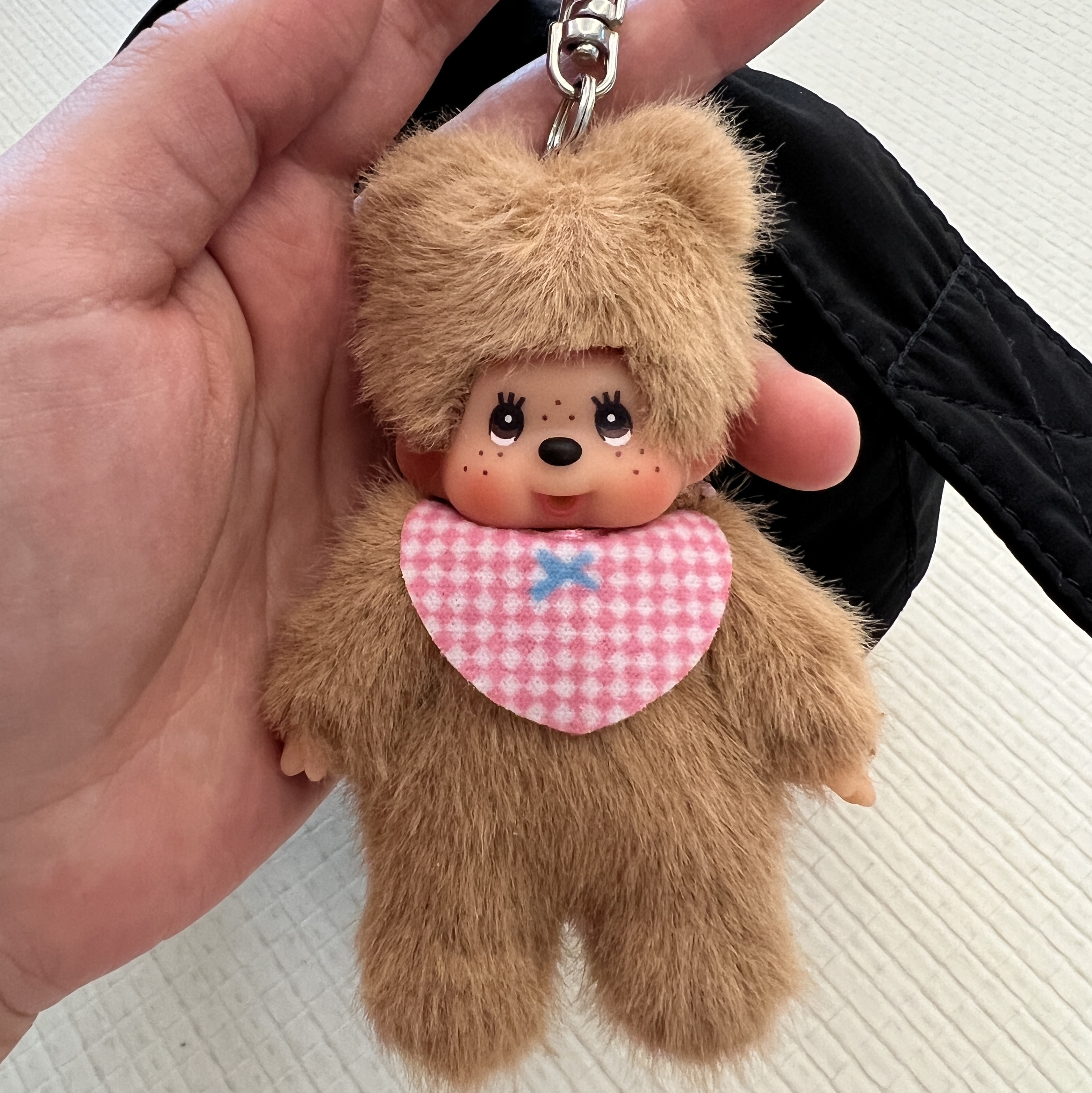 Monchhichi Bebichhichi Plush Doll Key Chain Brown 착용 스타일 - 3