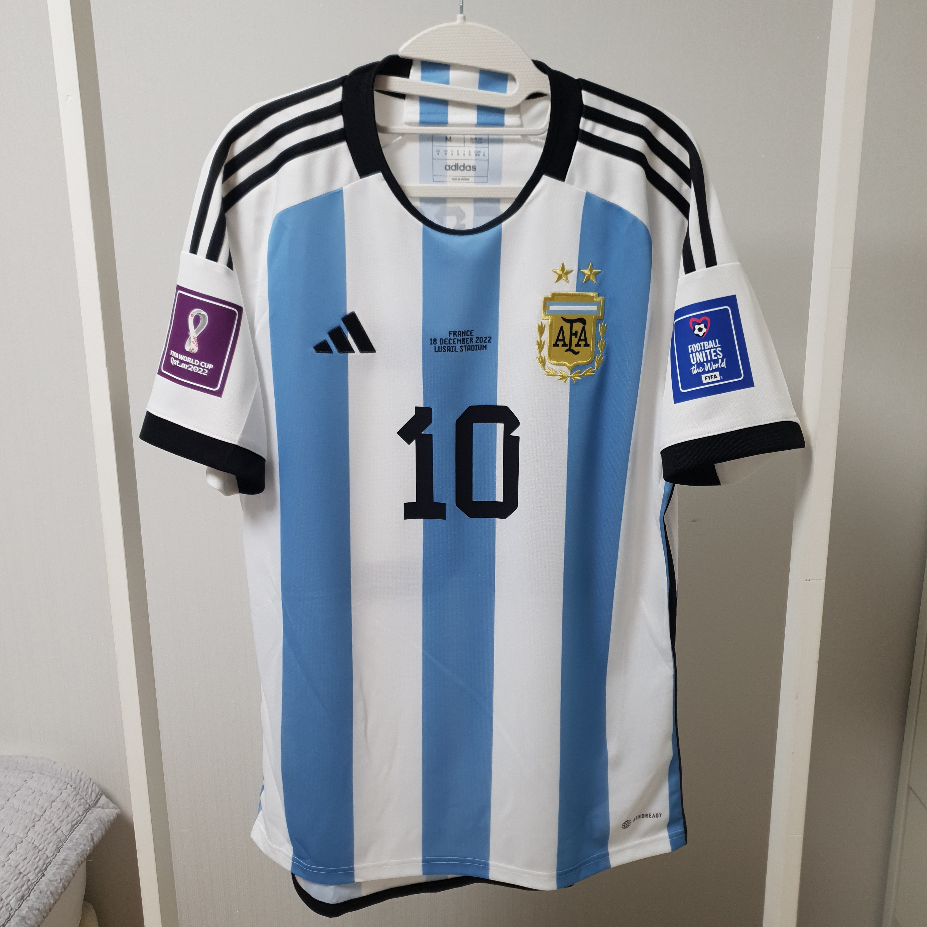Adidas Argentina Home Jersey 2022 White Light Blue - US Sizing (Non Marking Ver.) 착용 스타일 - 1