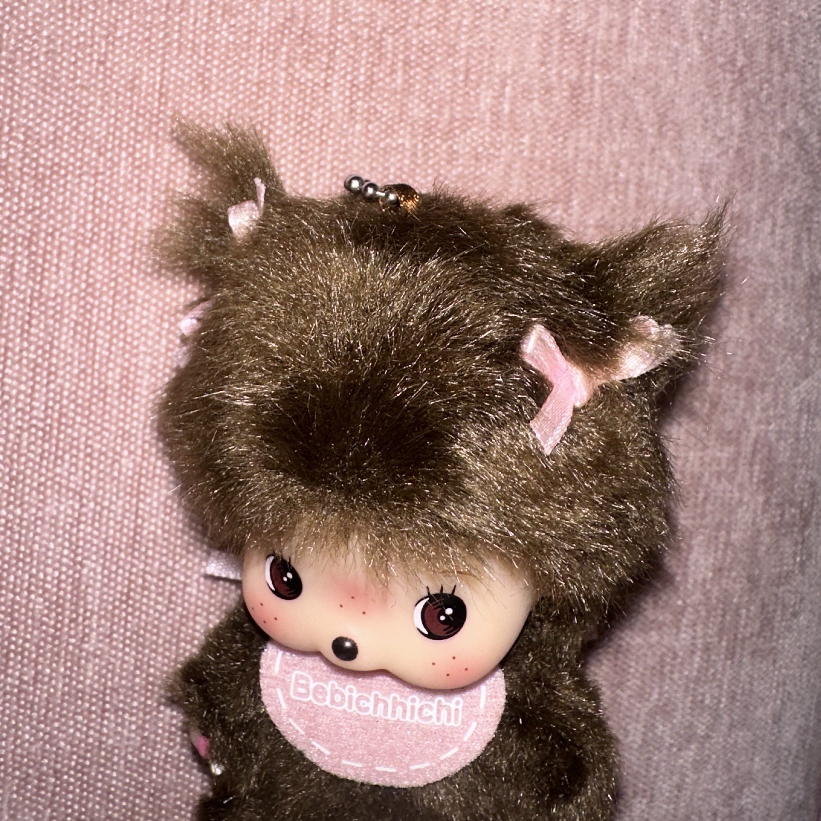 Monchhichi Bebichhichi Bighead SS Girl Key Chain Pink 착용 스타일