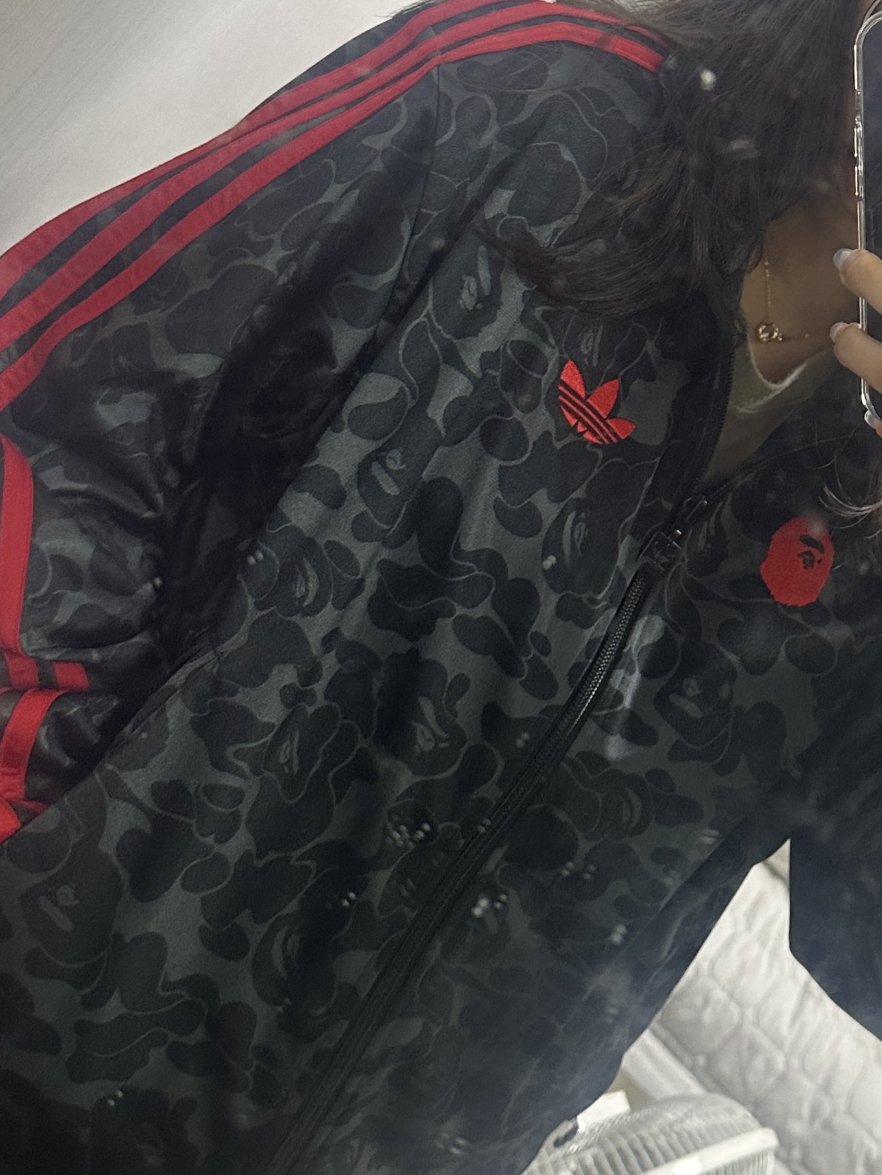 Adidas x BAPE Allover Print Track Top Black - KR Sizing 착용 스타일