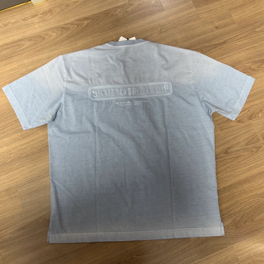 Solid Homme Dying Back Logo T-Shirt Light Blue - 25SS, Wooyoungmi Cotton Back Logo T-Shirt Black - 25SS 착용 스타일
