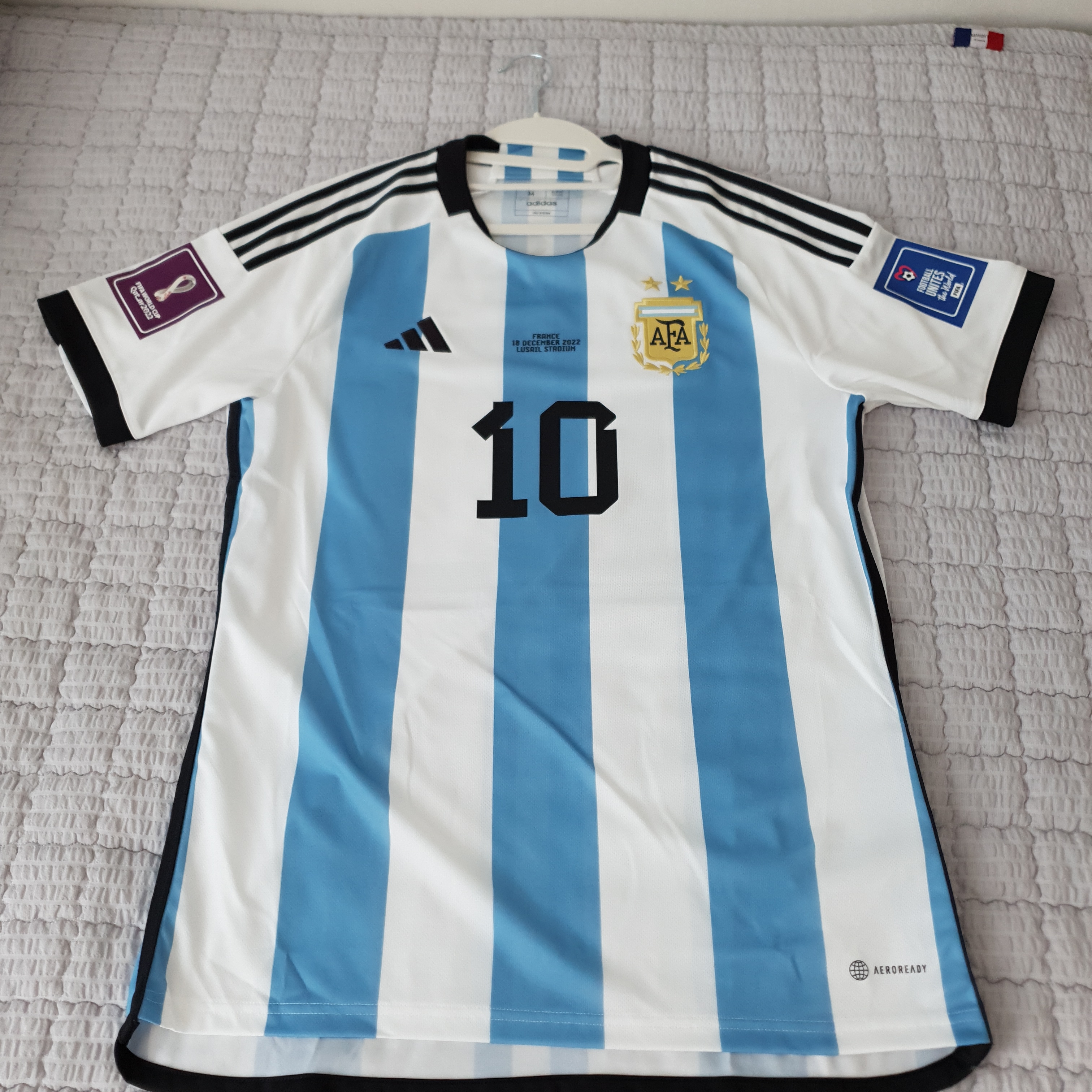 Adidas Argentina Home Jersey 2022 White Light Blue - US Sizing (Non Marking Ver.) 착용 스타일 - 3