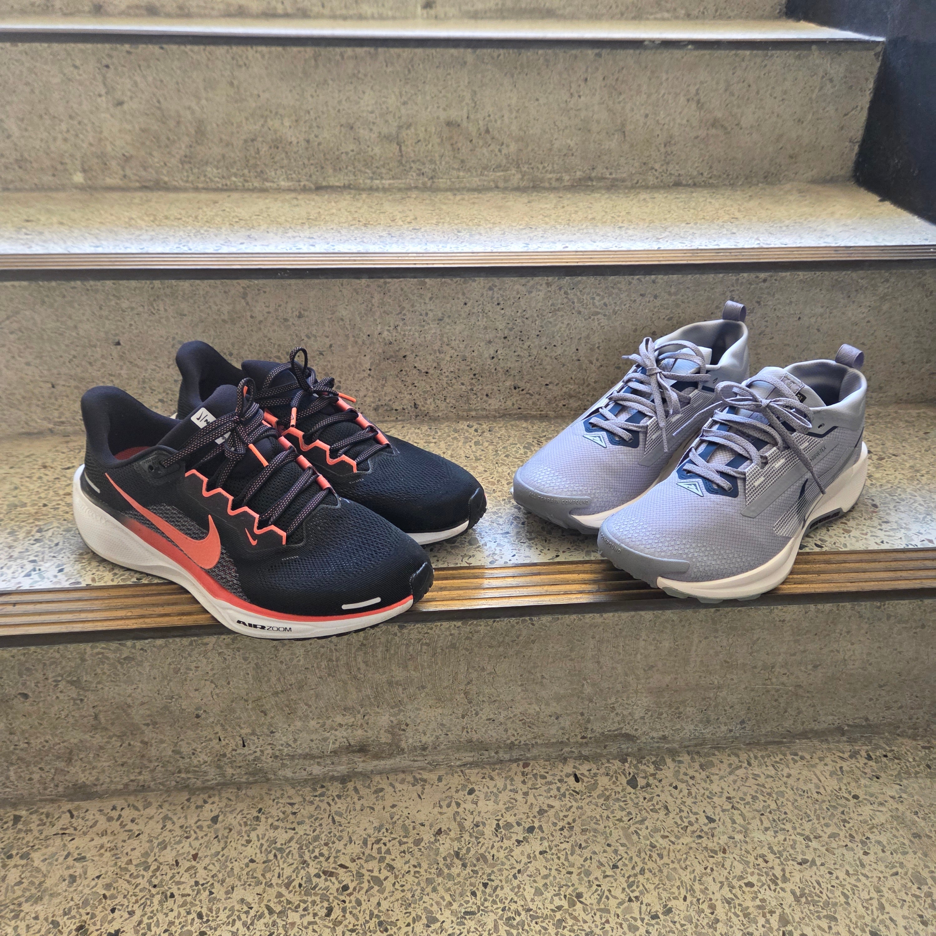 Nike Air Zoom Pegasus 41 Black Wild Mango, Nike Pegasus Trail 5 Gore-Tex Cement Grey Jade Horizon 착용 스타일