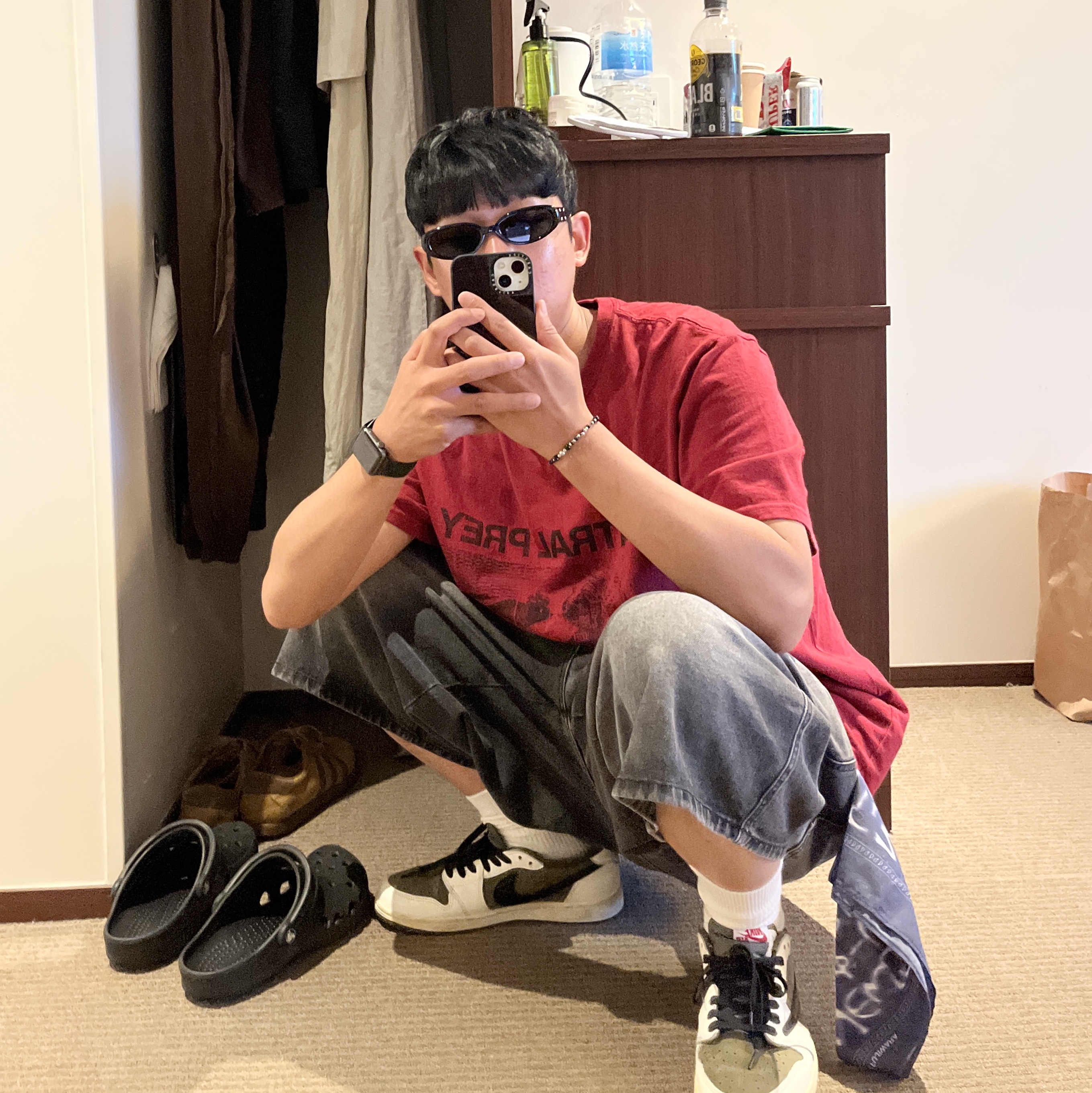 Gentle Monster x Maison Margiela MM206 Black Gray, NewJeans x Hiroshi Fujiwara Coller Bandana Black - Japan Exclusive 착용 스타일