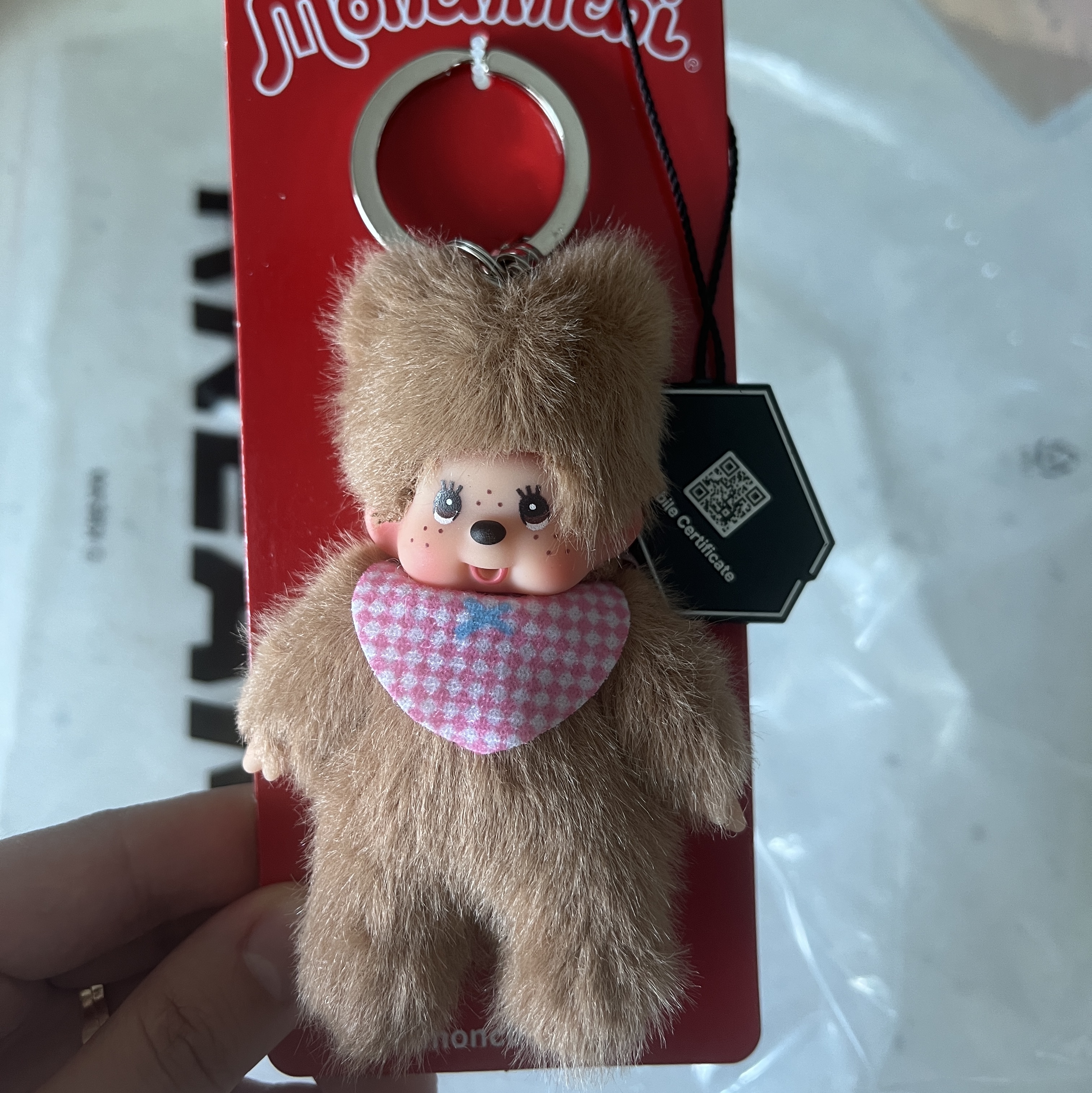 Monchhichi Bebichhichi Plush Doll Key Chain Brown 착용 스타일 - 1