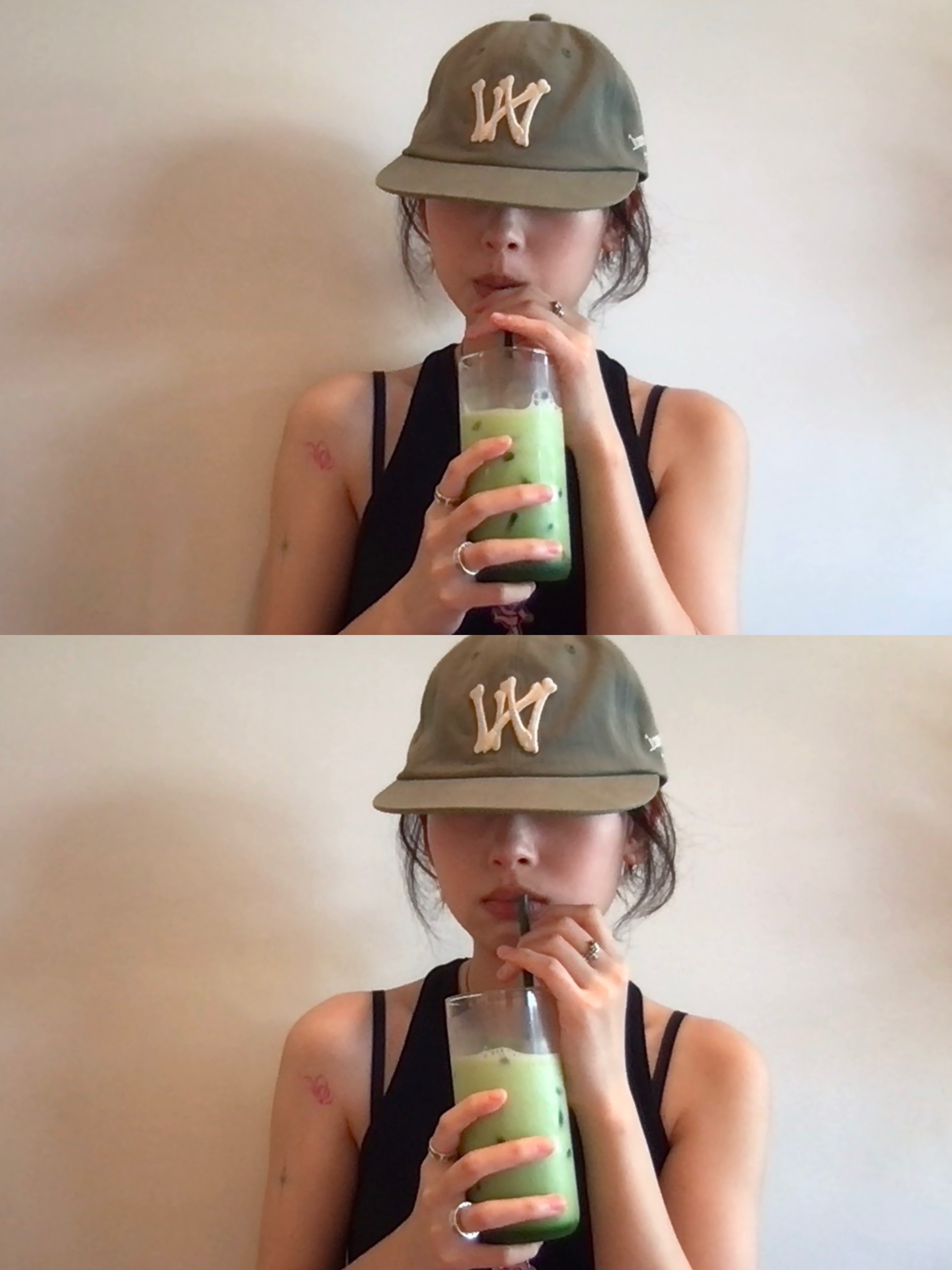Aoiro 6-Panel Bone A/N Cap Olive, Aoiro Low-Key Cropped S/S T-Shirt Washed Grey 착용 스타일 - 1