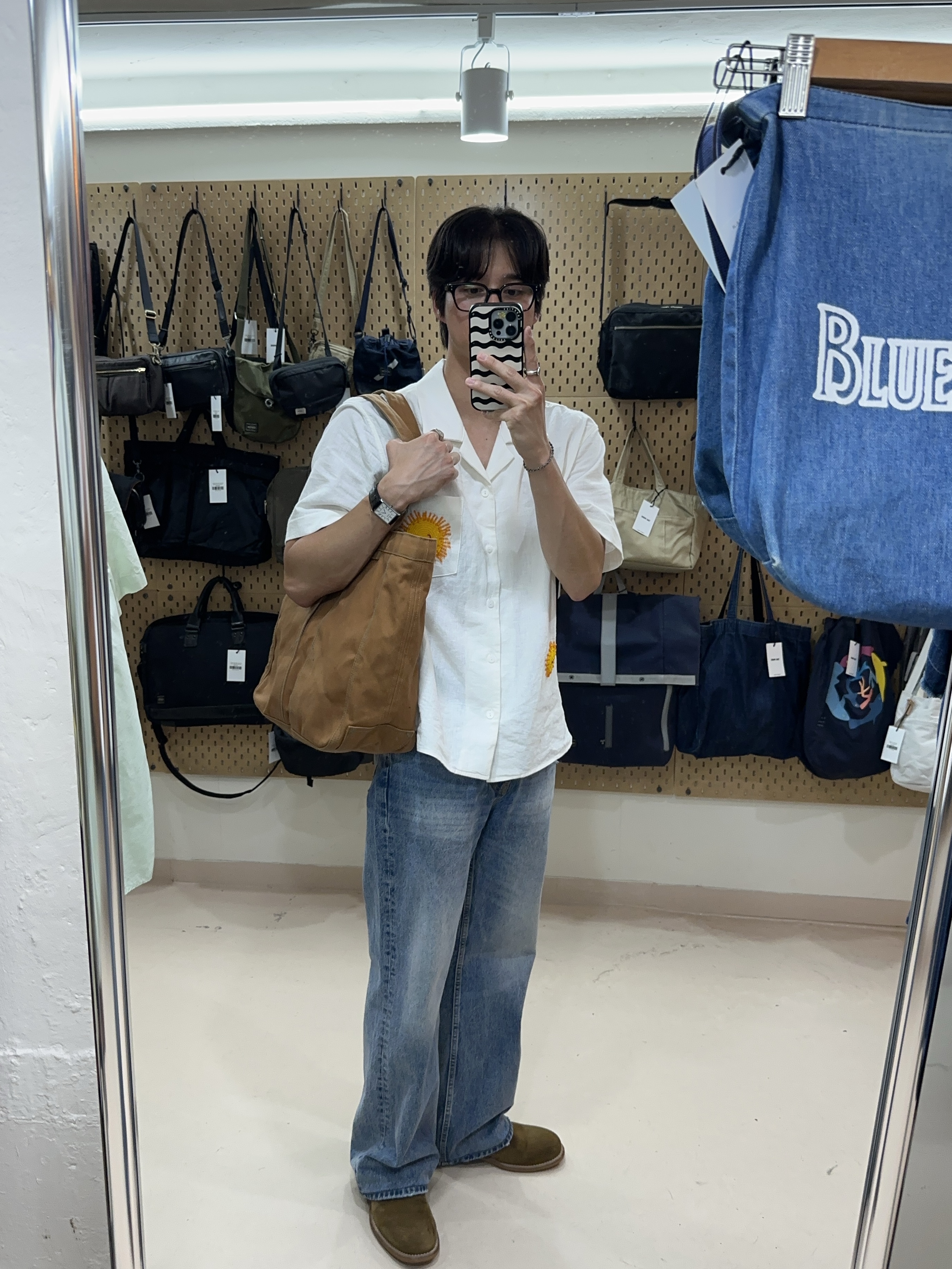 STU Sun Beads Shirt Off-white, Grds Boots 02 Suede Olive Drab 착용 스타일 - 2