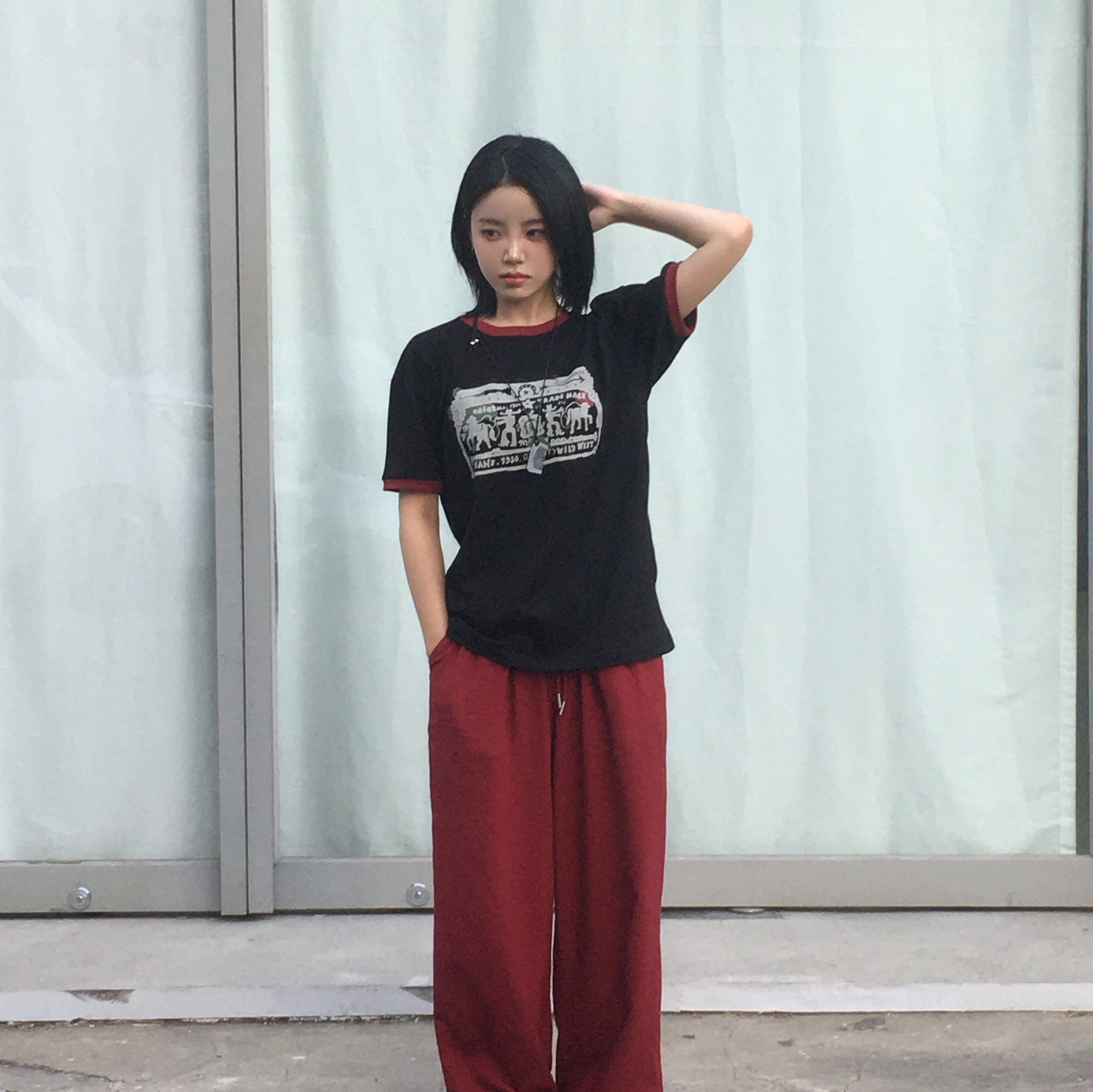 [KREAM 단독] Thevinylhouse Cowboy Pictogram Ringer Tee Black 착용 스타일