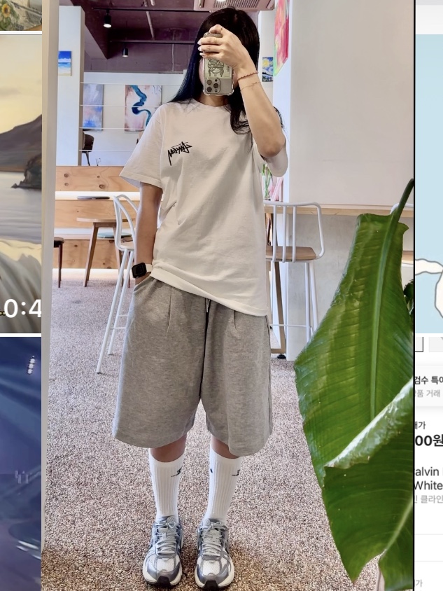 Nike V2K Run Pure Platinum Wolf Grey, Stussy Fuzzy Dice T-Shirt White 착용 스타일