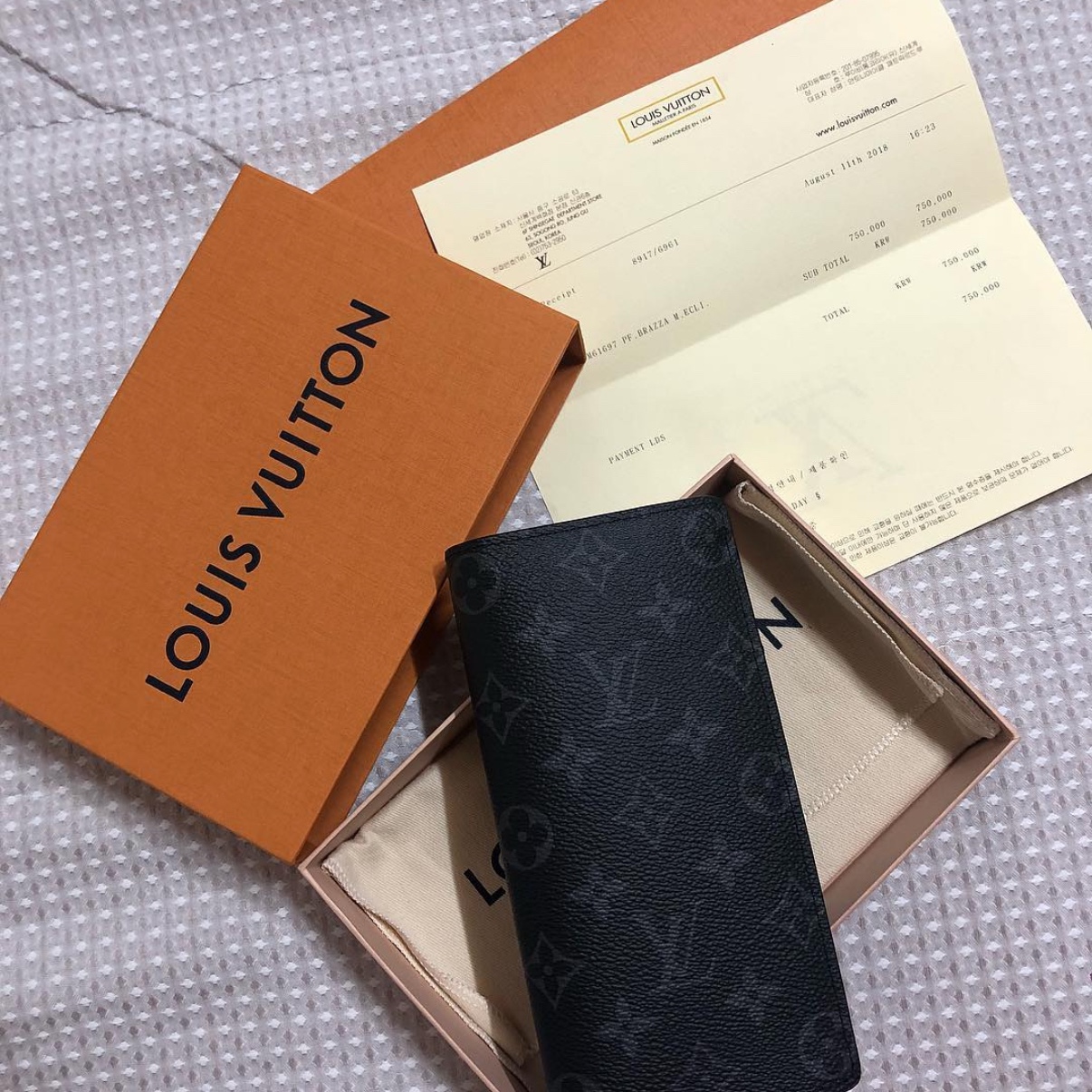 Louis Vuitton Brazza Wallet Monogram Eclipse 착용 스타일
