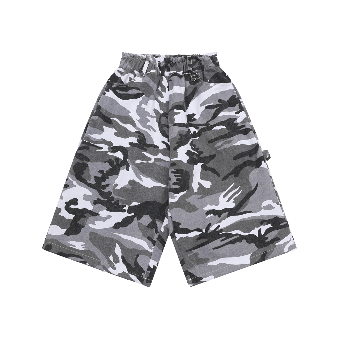 슬로우 레코드 하우스 카펜터 버뮤다 와이드 카모 팬츠 화이트(SLOW RECORD HOUSE Carpenter Bermuda Wide Camo Pants White)
