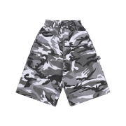 SLOW RECORD HOUSE Carpenter Bermuda Wide Camo Pants White