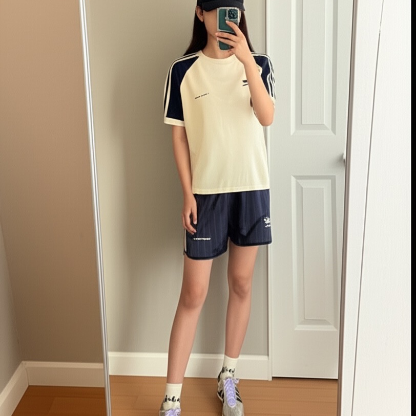 (W) Adidas Country OG Silver Metallic Collegiate Green, (W) Adidas x Sporty & Rich Shorts Legend Ink - US Sizing 착용 스타일