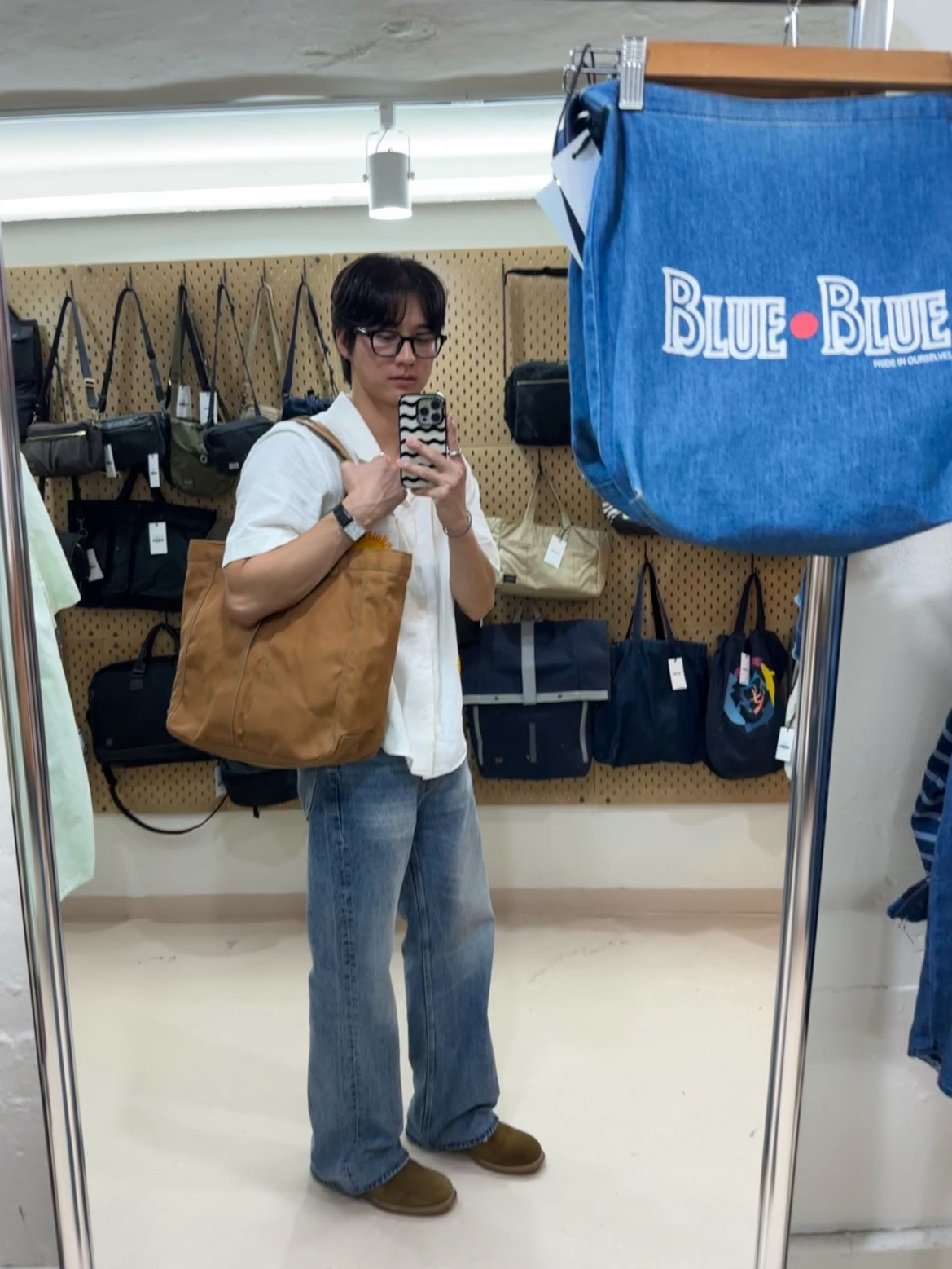 STU Sun Beads Shirt Off-white, Grds Boots 02 Suede Olive Drab 착용 스타일 - 1