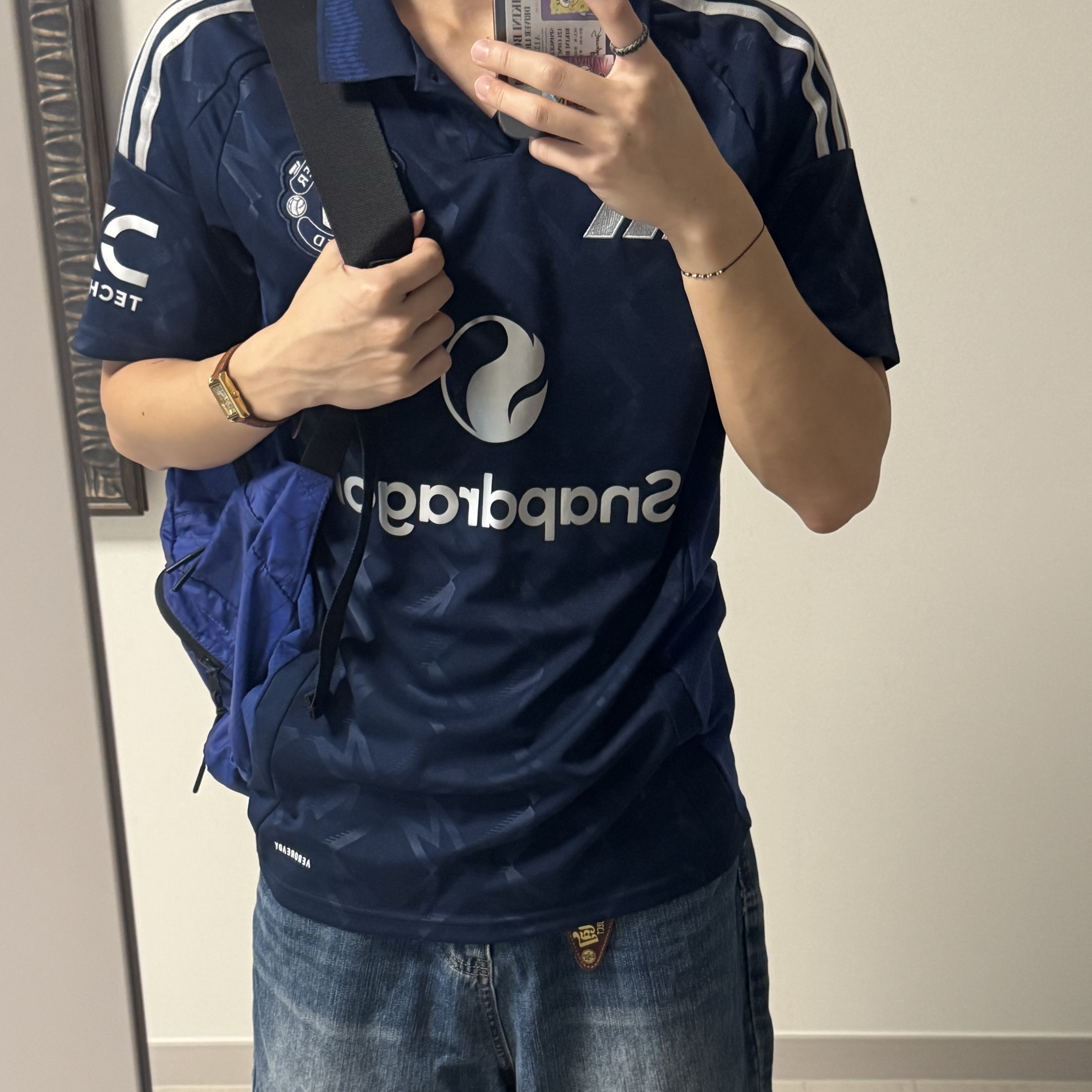 Nike Tottenham Hotspur 2024/25 Dri-Fit Stadium Away Jersey Cobalt Bliss (Non Marking Ver.), Adidas Jeans Core Black Trace Blue 착용 스타일 - 3