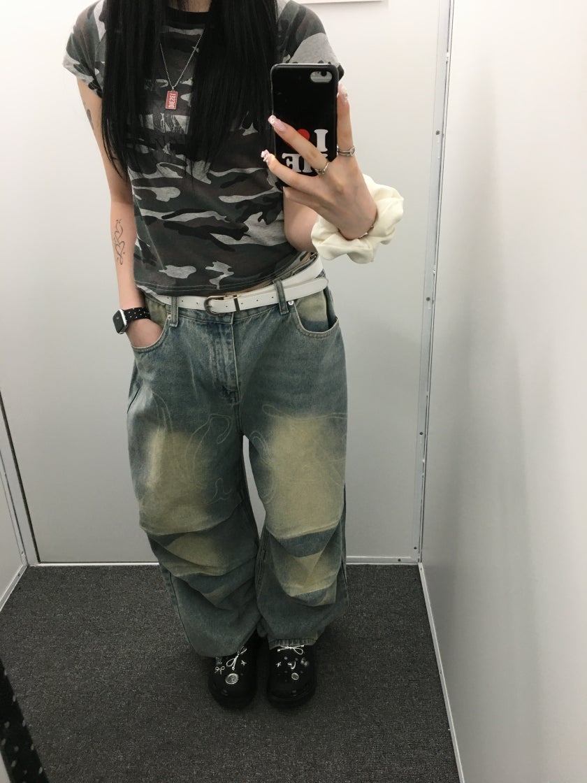 Fancy club】angel vintage washing pin tuck pants lvory Fancy