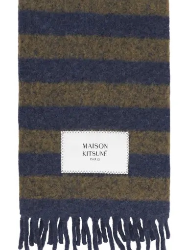 Loewe Stripe Muffler in Mohair Dark Blue Multicolor, Acne Studios Mohair Check Muffler Light Blue White 착용 스타일 - 5