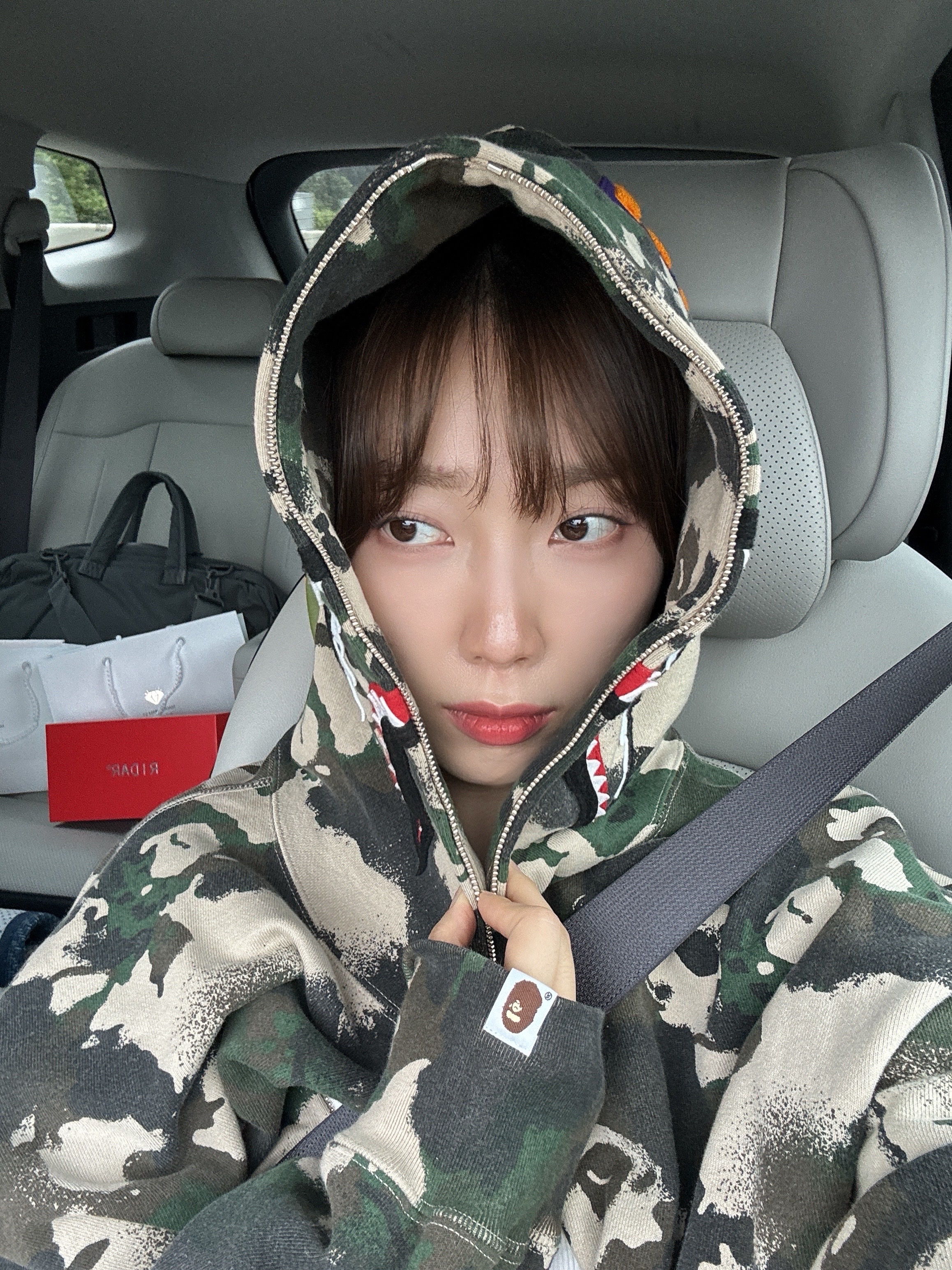 BAPE Map Camo Shark Relaxed Fit Full Zip Hoodie Green 착용 스타일 - 2
