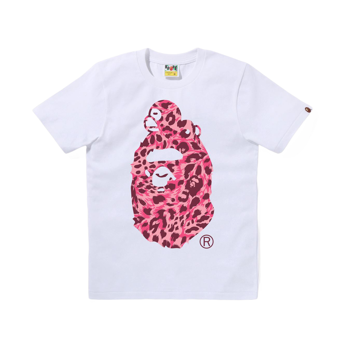 (W) 베이프 와일드 레오파드 패턴 마일로 온 빅 에이프 티셔츠 화이트 핑크((W) BAPE Wild Leopard Pattern Milo On Big Ape T-Shirt White Pink) - 1