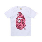 (W) BAPE Wild Leopard Pattern Milo On Big Ape T-Shirt White Pink