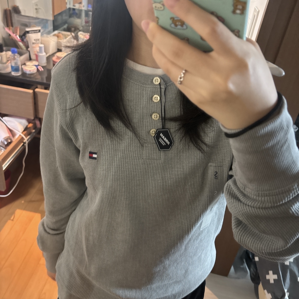 Tommy Hilfiger Thermal Sleep Henley Long Sleeve Grey Heather 착용 스타일