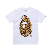 (W) BAPE Wild Leopard Pattern Milo On Big Ape T-Shirt White Beige