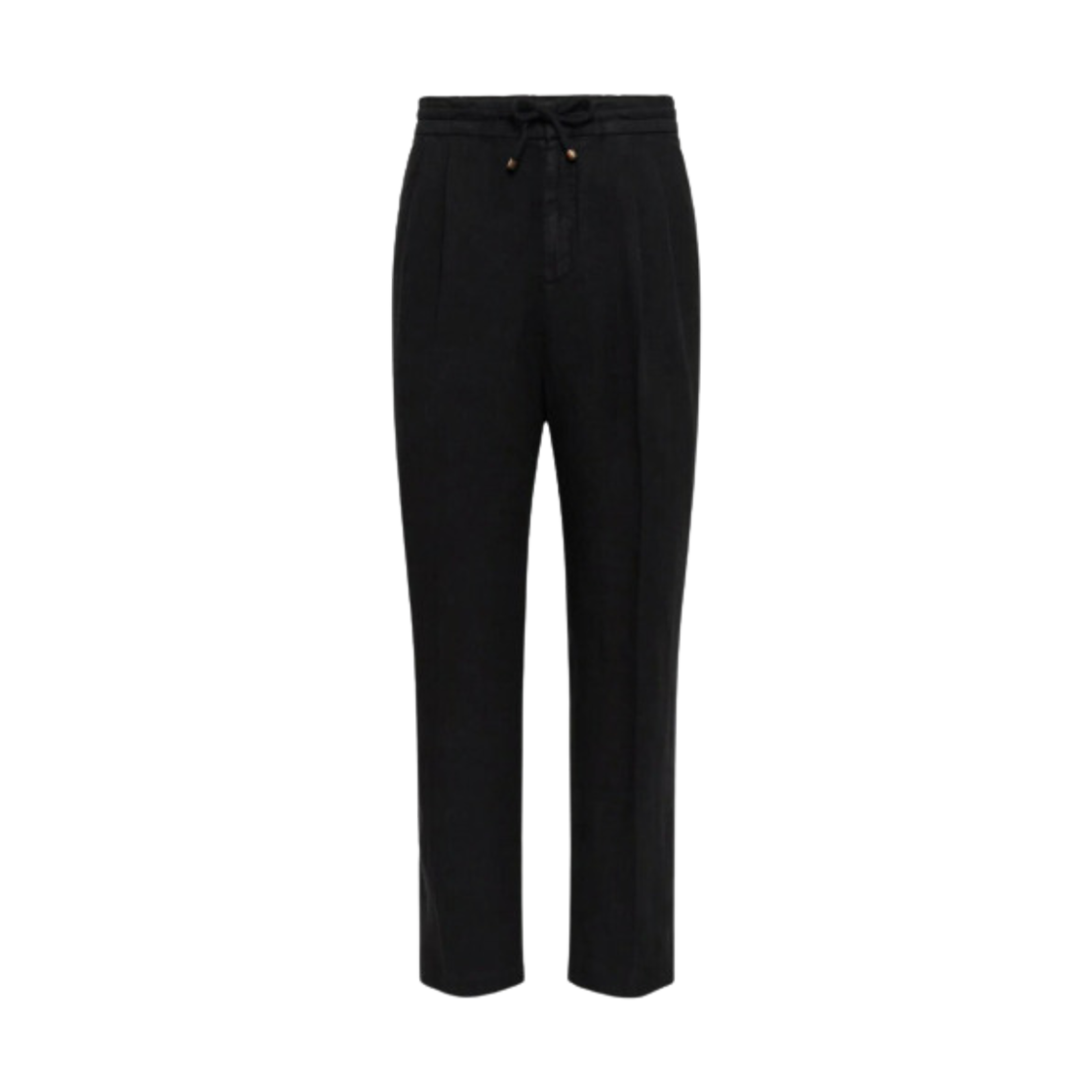 M243DE1710-C101 Brunello Cucinelli Garment-Dyed Leisure Fit Trousers in Linen with Drawstring and Double Pleats Black
