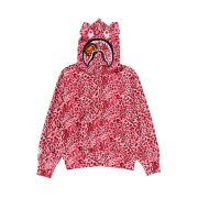 (W) BAPE Wild Leopard Pattern Milo Shark Full Zip Hoodie Pink