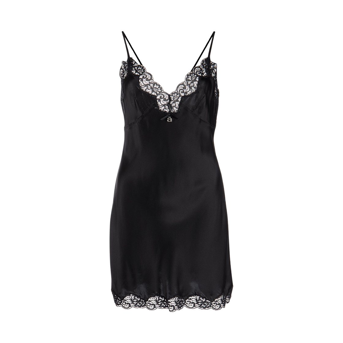 4WC2226165001 (W) Alexander Wang Lace Slip Dress in Silk Charmeuse Black