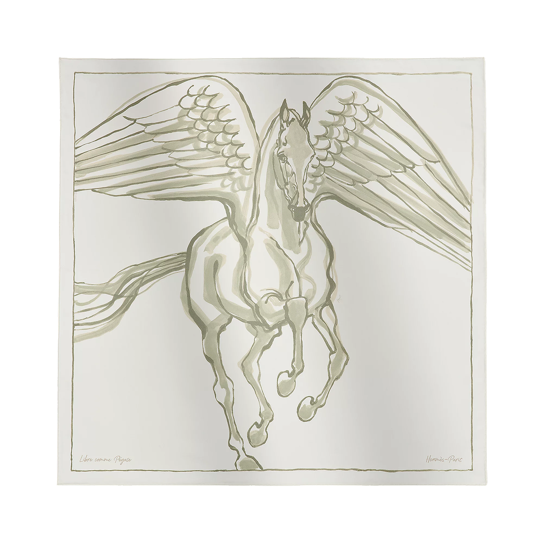 (W) 에르메스 리브레 콤 페가수스 스카프 90 블랑 아흐질 카키((W) Hermes Libre Comme Pegase Scarf 90 Blanc Argile Kaki)