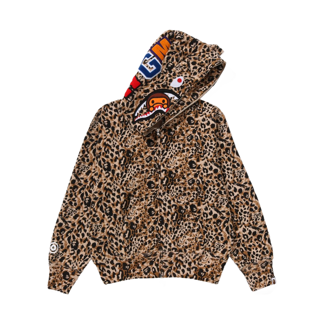 (W) 베이프 와일드 레오파드 패턴 마일로 샤크 풀 집 후드 베이지((W) BAPE Wild Leopard Pattern Milo Shark Full Zip Hoodie Beige) - 2